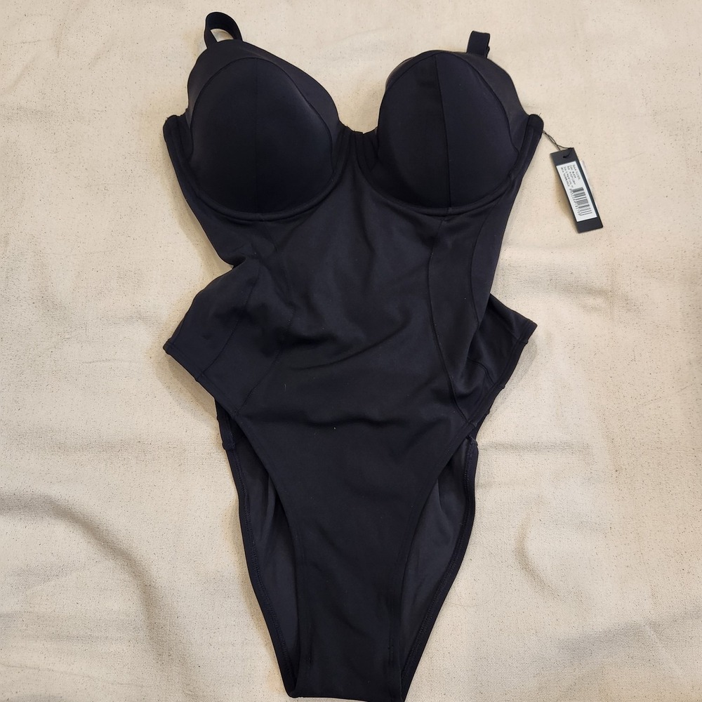 New TA3 Solid Black Lushy One Piece XL Reg Long H/I cup Swimsuit Corset sculpt